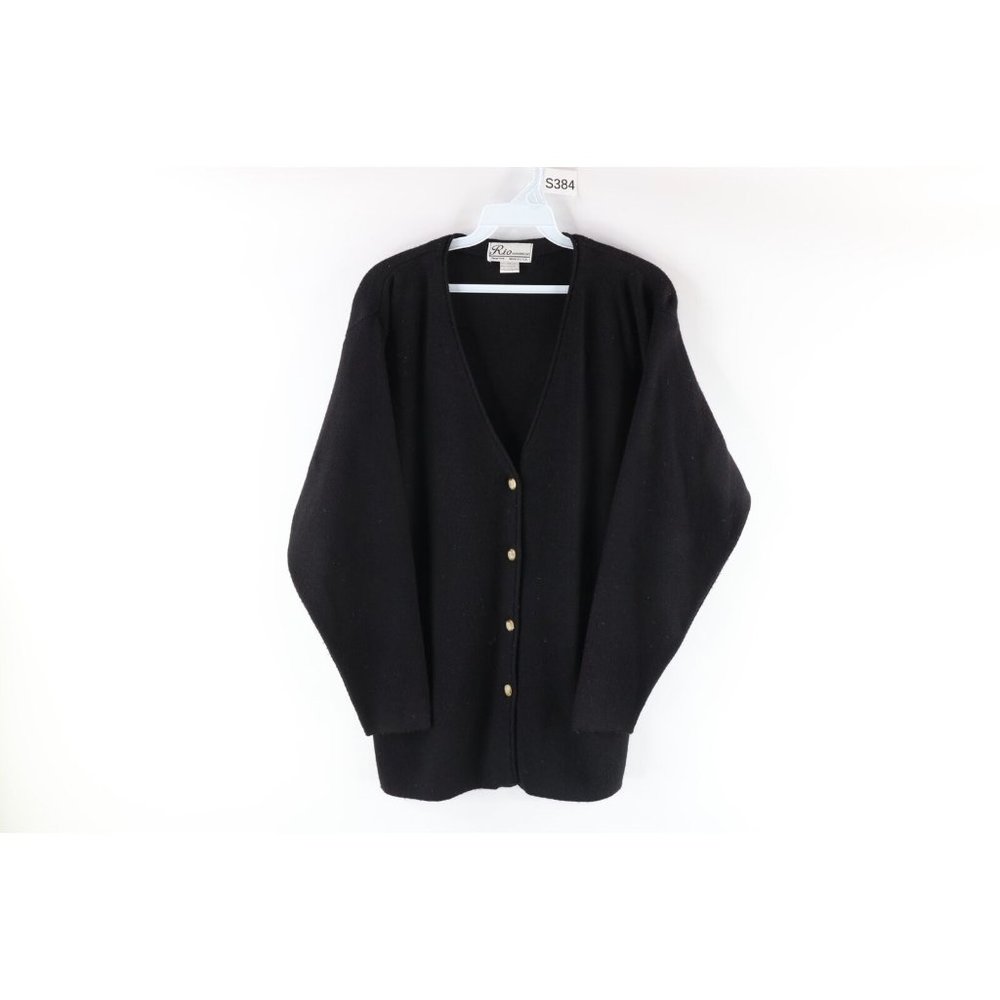 Vtg 90s Grunge Womens Medium Blank Kurt Cobain Knit Cardigan Sweater Black USA